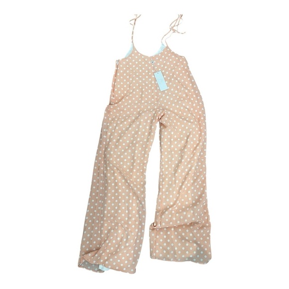 Sage The Label Diamonds & Pearls Overall Jumpsuit Blush Pink Polka Dot Wide Leg - Picture 5 of 15